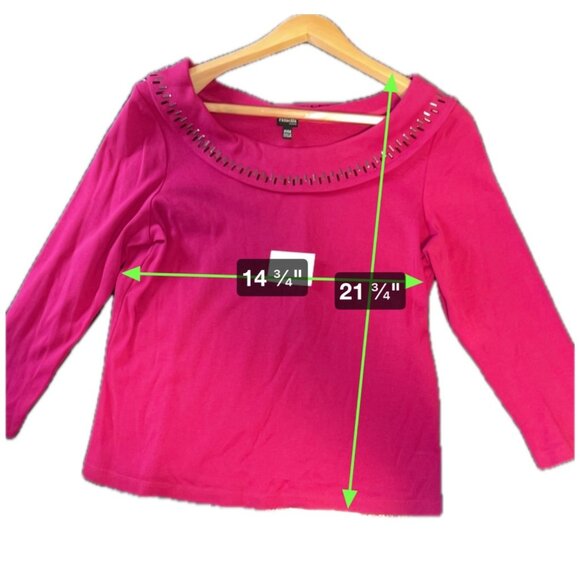 Rafaella Pink Three Quarter Sleeve Wide Beaded Neck Top SZ MP - Picture 7 of 8